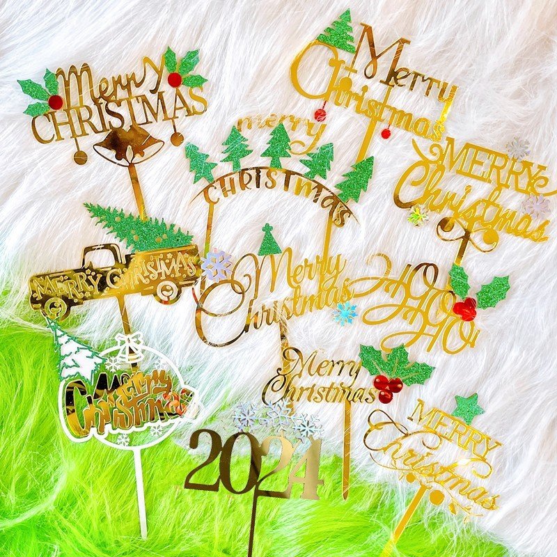 cake decorating supplies Christmas Cupcake Toppers Merry Christmas Toothpick Flags Navidad Acrylic Cake Topper For Christmas