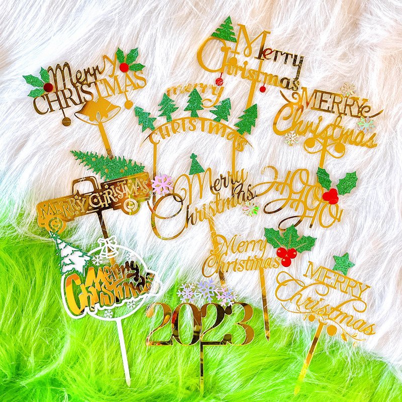 cake decorating supplies Christmas Cupcake Toppers Merry Christmas Toothpick Flags Navidad Acrylic Cake Topper For Christmas