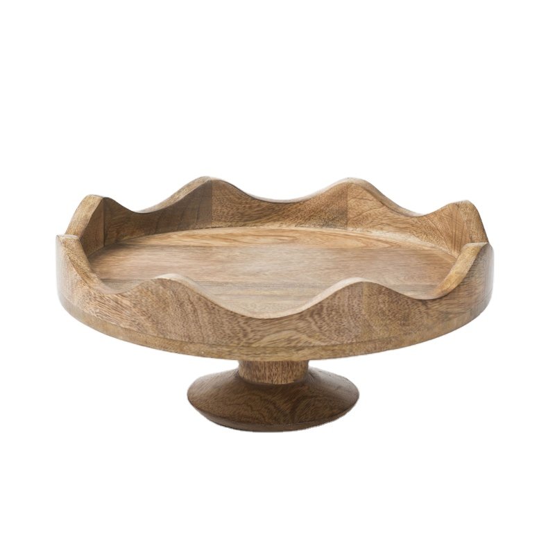 Scalloped Edge Wooden Cake Stand Elevate Your Tablescape Perfect For Serving Decorating And Displaying Food Or Other Treasures