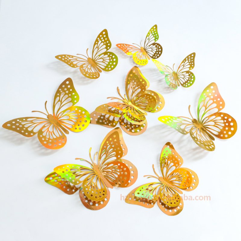 New 9pcs Black Gold Foldable Butterflies Party Cake Bouquet Decorations Wedding Party Supplies