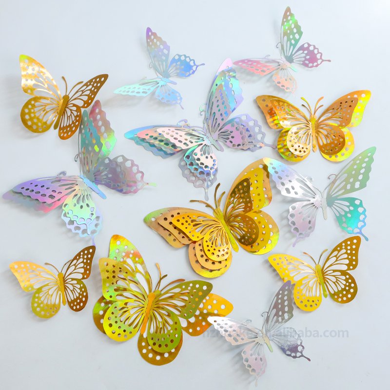 New 9pcs Black Gold Foldable Butterflies Party Cake Bouquet Decorations Wedding Party Supplies