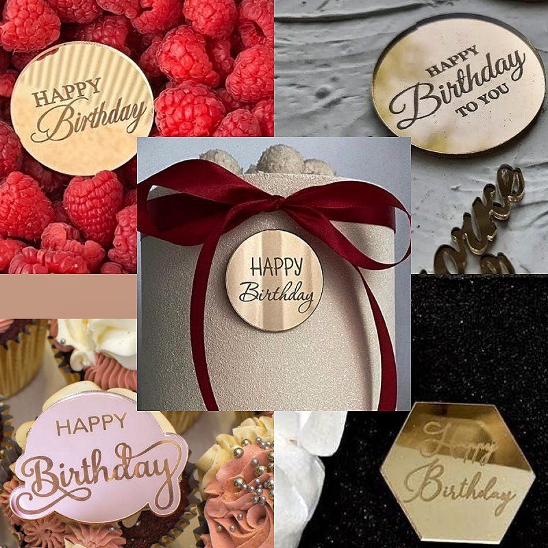 new high quality gold round acrylic Happy Birthday cake topper cake accessories party cake decoration supplies cupcake topper