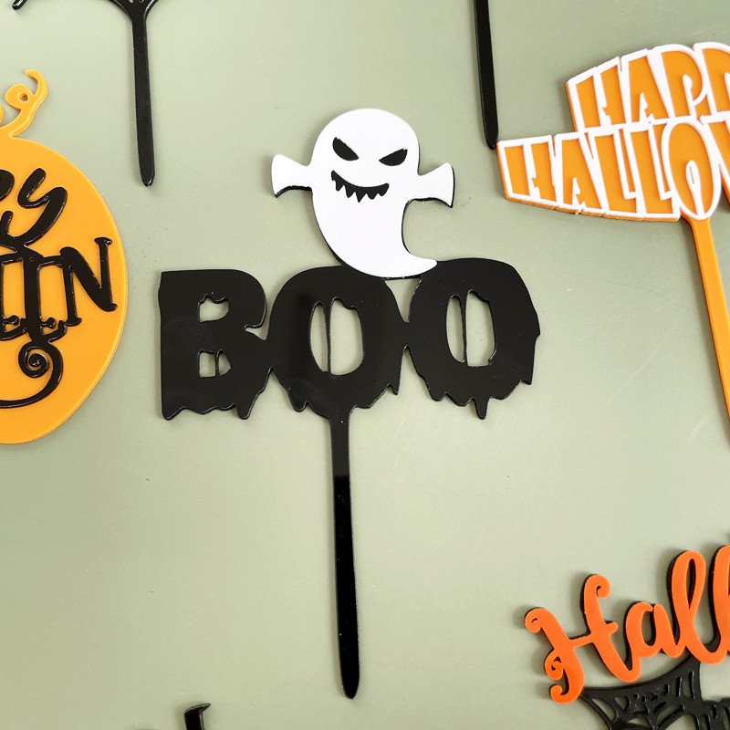 Factory Supply Halloween Series Acrylic Cake Topper Creative Decoration Happy Birthday Festival Party Bar Cupcake Ornaments
