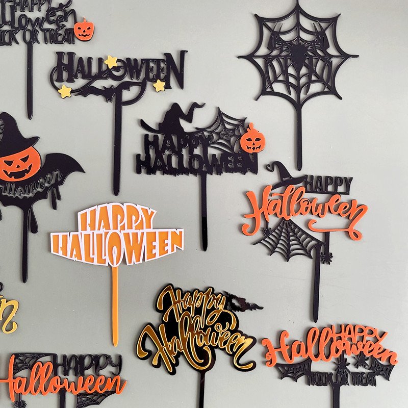 Factory Supply Halloween Series Acrylic Cake Topper Creative Decoration Happy Birthday Festival Party Bar Cupcake Ornaments