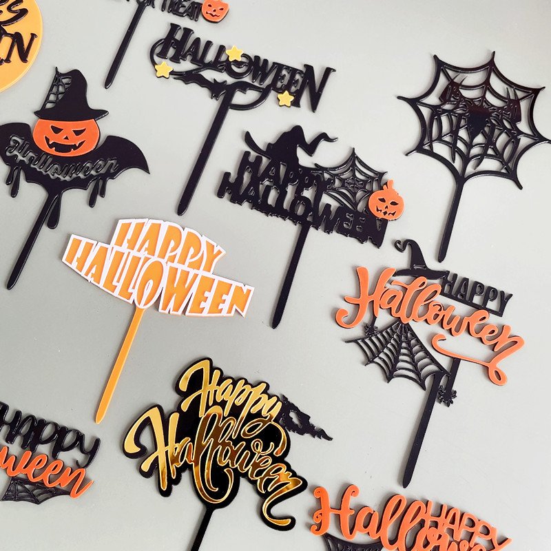 Factory Supply Halloween Series Acrylic Cake Topper Creative Decoration Happy Birthday Festival Party Bar Cupcake Ornaments