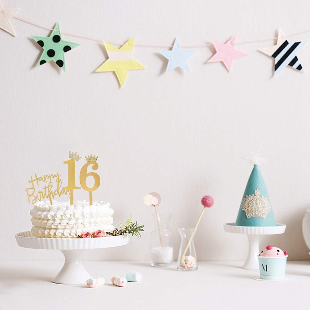 11pcs Acrylic Cake Card Set Gold Happy Birthday Crown Digital Acrylic Cake Decorative ornament dessert decoration