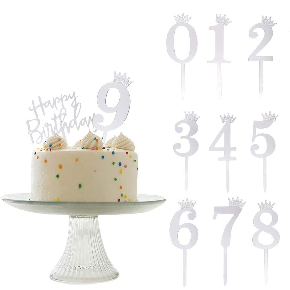 11pcs Acrylic Cake Card Set Gold Happy Birthday Crown Digital Acrylic Cake Decorative ornament dessert decoration