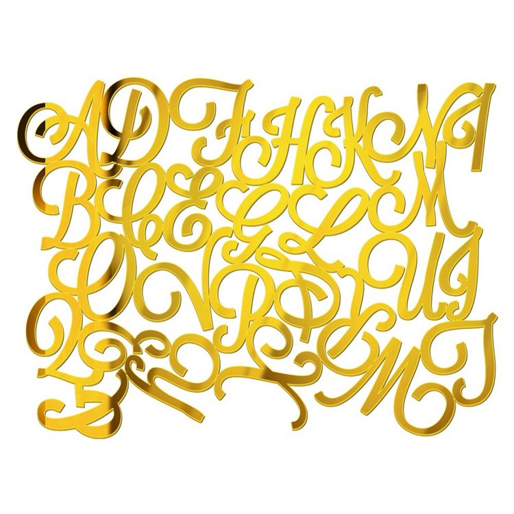Acrylic Gold Uppercase Alphabet Cake Topper DIY Personalized Name Cupcake Toppers with A-Z Letter Set for Custom Wedding Cake
