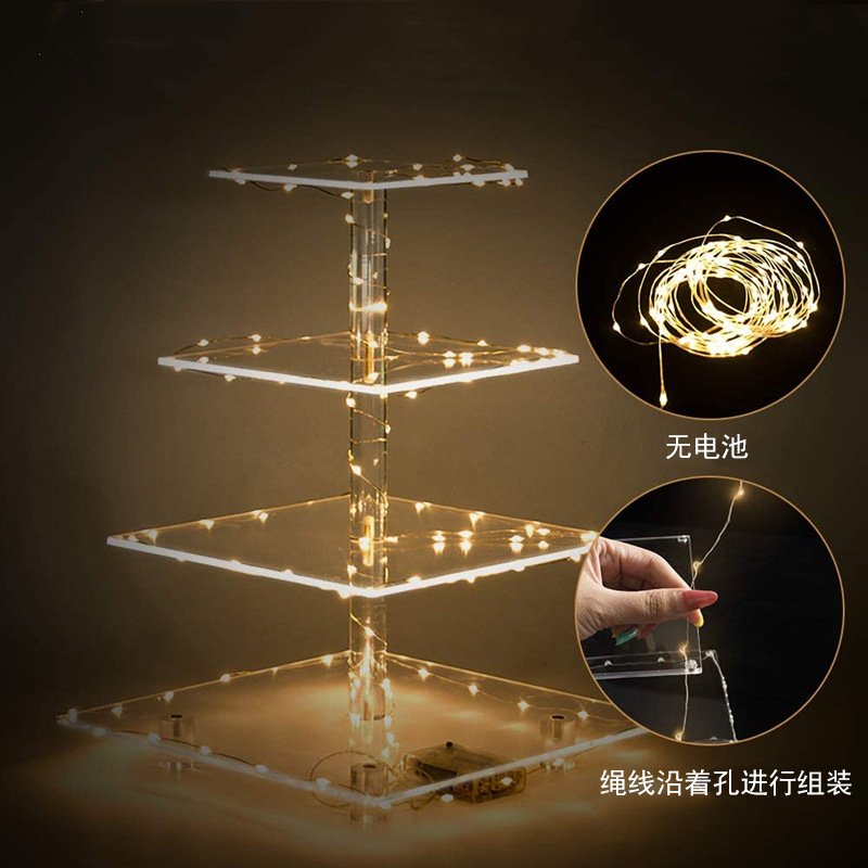 Hot 4 layer 5 tier Transparent Acrylic Square Cake Stand for wedding birthday cakes festive party decor cake display accessories