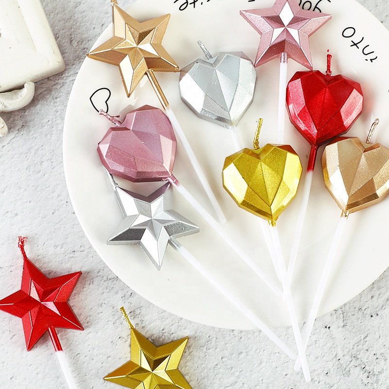 3D Pentagram Party Supplies Cake Decoration Diamond Heart Star Birthday Cake Candle