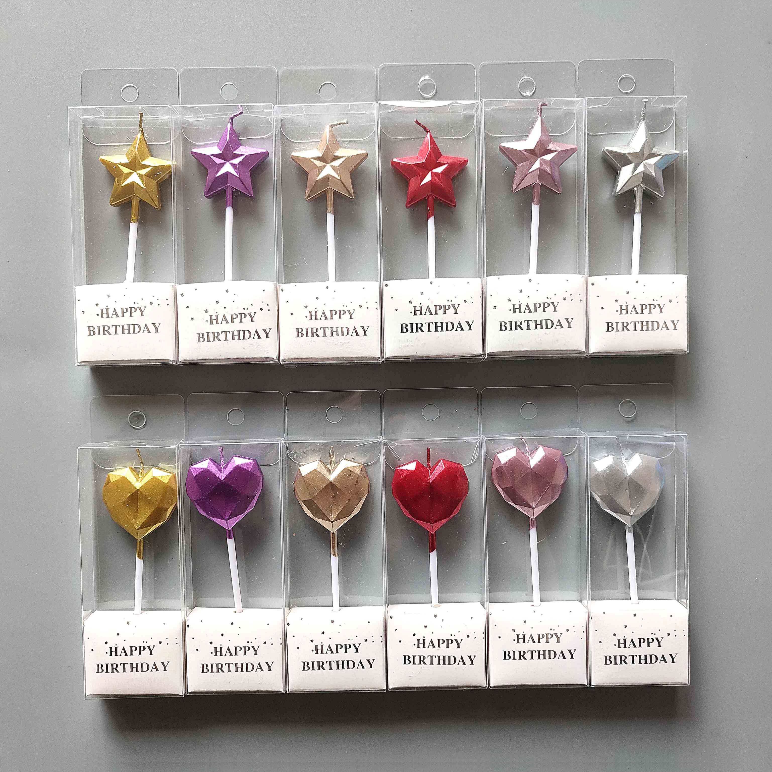 3D Pentagram Party Supplies Cake Decoration Diamond Heart Star Birthday Cake Candle