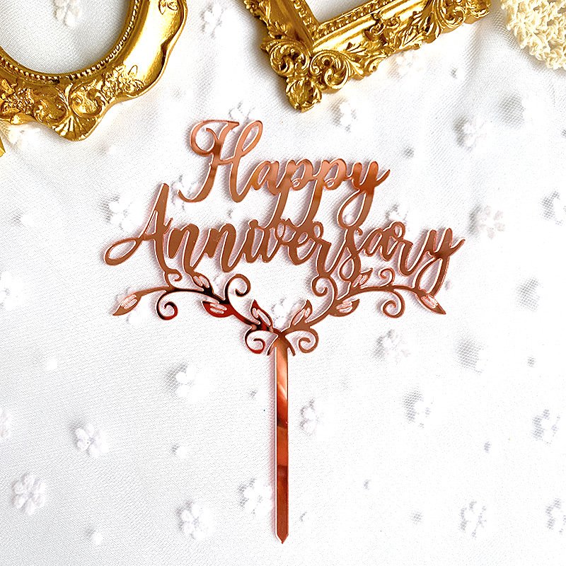 Happy Anniversary Cake Decorating Supplies Golden Acrylic Letter Cake Topper for Wedding Anniversary Baking Decorating Supplies