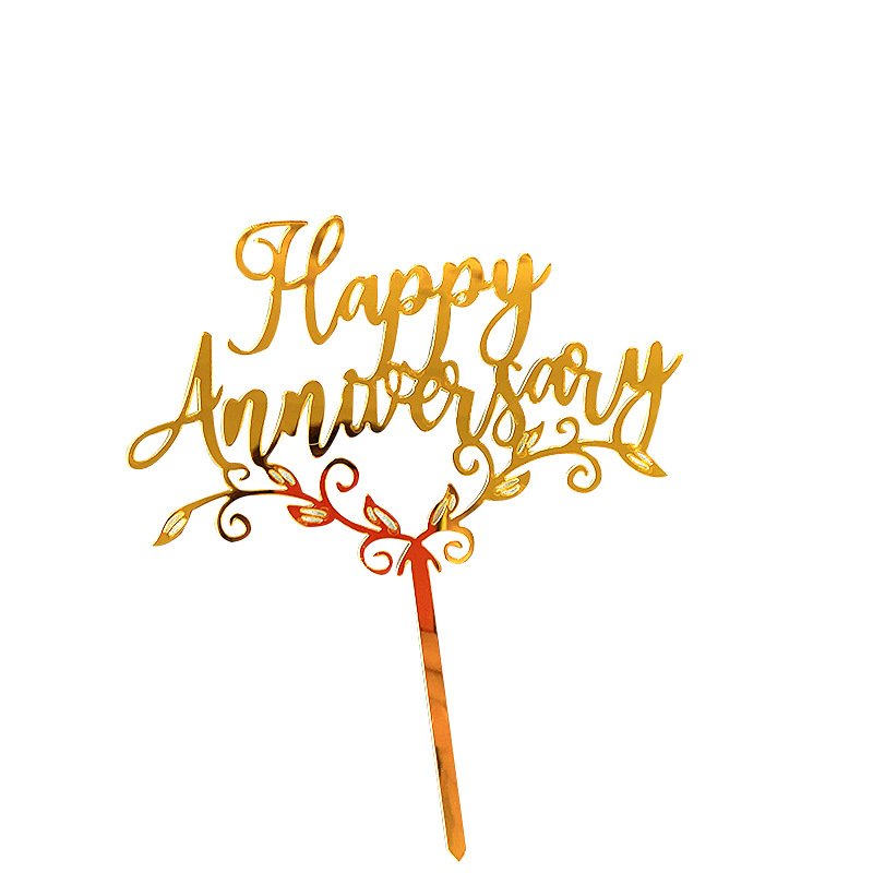 Happy Anniversary Cake Decorating Supplies Golden Acrylic Letter Cake Topper for Wedding Anniversary Baking Decorating Supplies