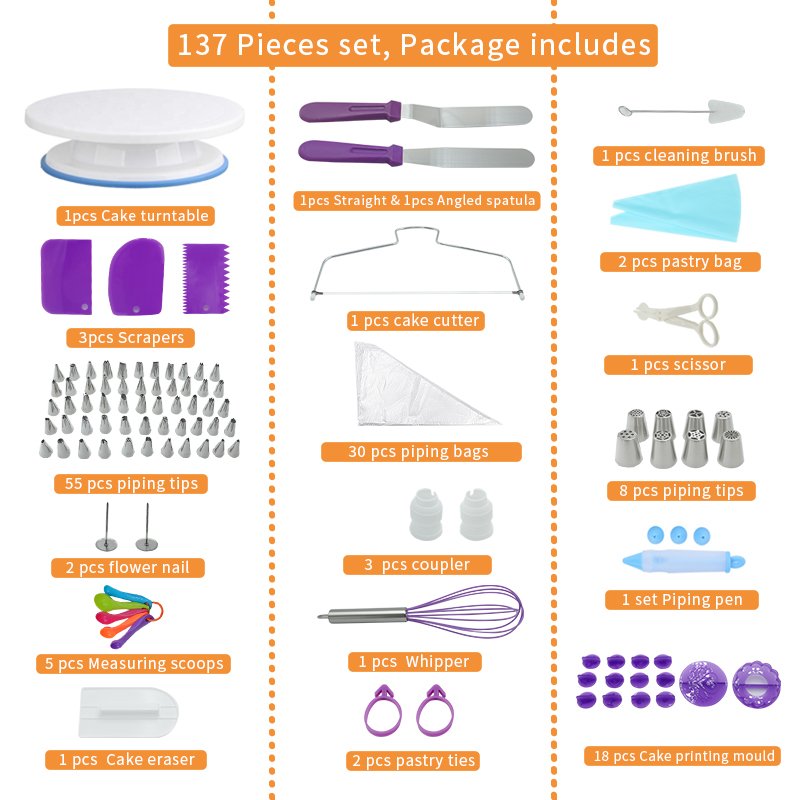 Bakest 137 Pcs Plastic Cake Decorating Tools Set Baking Equipment & Pastry Tools With Box Cakes Packaging