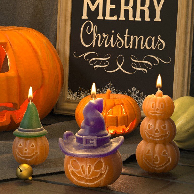 Halloween Gift Party Silicone Magic Hat With Three Pumpkin Heads Candle Mold Scent Diy Pumpkin Candle Making Supplies Decoration