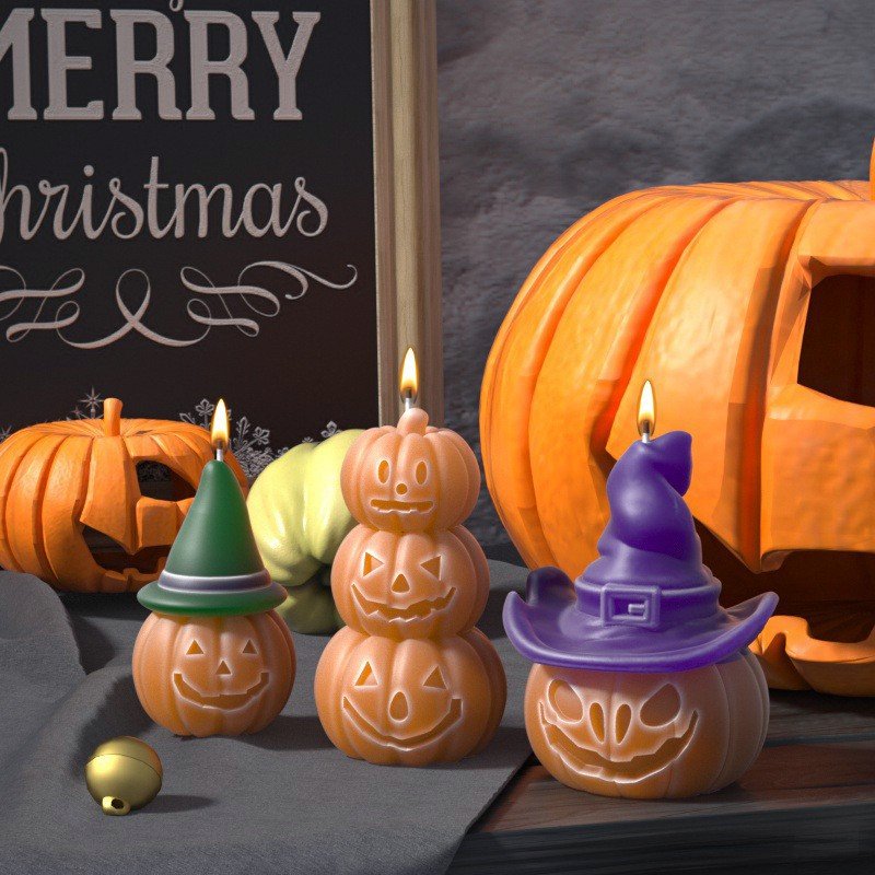 Halloween Gift Party Silicone Magic Hat With Three Pumpkin Heads Candle Mold Scent Diy Pumpkin Candle Making Supplies Decoration