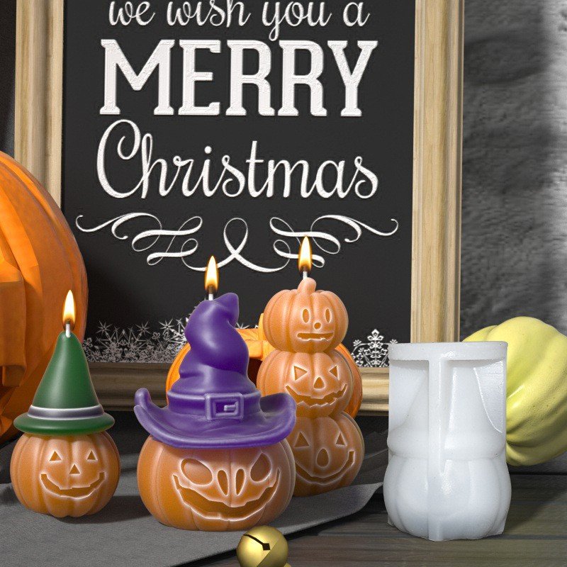 Halloween Gift Party Silicone Magic Hat With Three Pumpkin Heads Candle Mold Scent Diy Pumpkin Candle Making Supplies Decoration