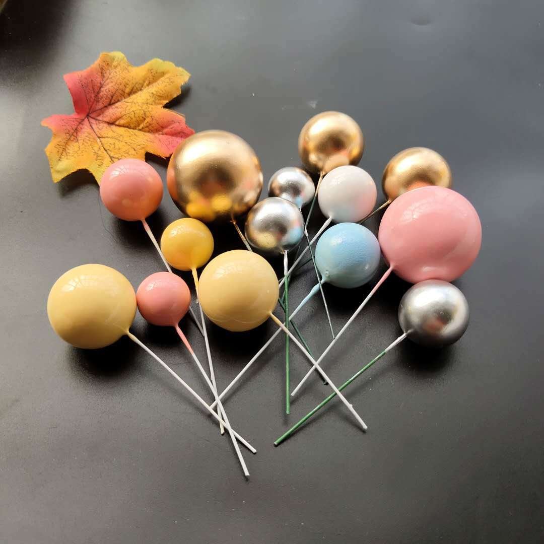 Birthday Baking Supplies Shiny Foam Balls Cupcake Topper 1.5-4cm Gold Silver Faux Ball For Cake Decoration