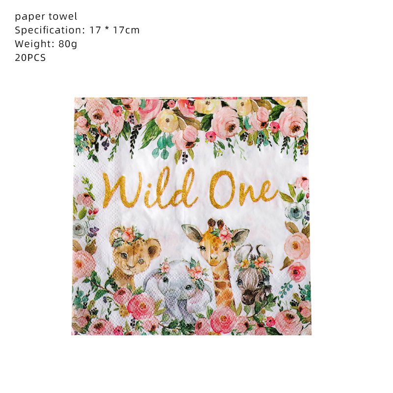 Gold Wild Party Tableware Supplies Disposable Paper Plate Paper Cup Party Decoration Set Gold Wild Cutlery