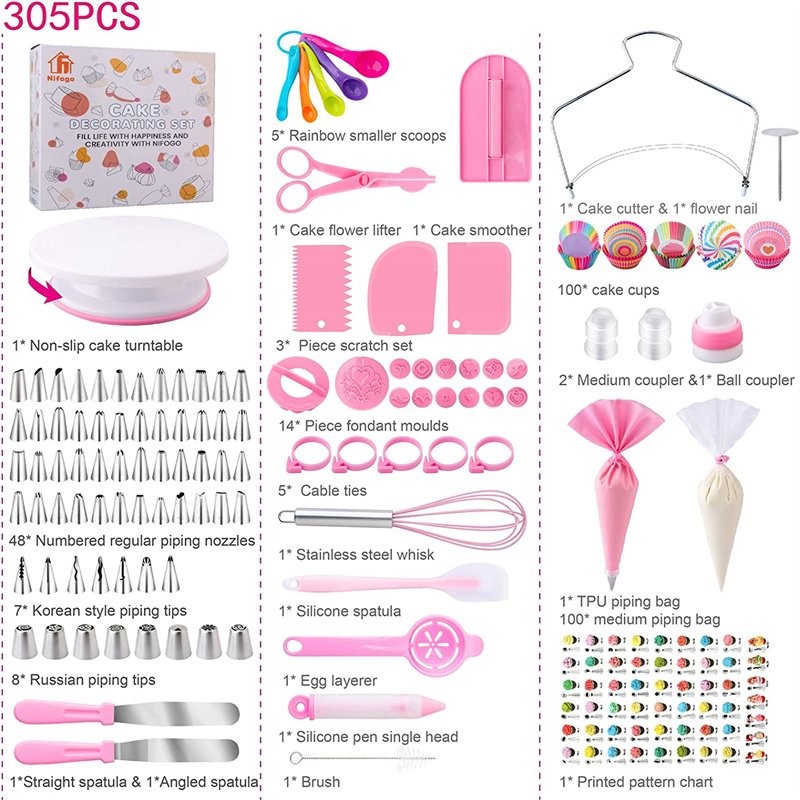 305pcs cake decorating supplies kit cake pan turntable stand piping tips set custom cake tool set with baking