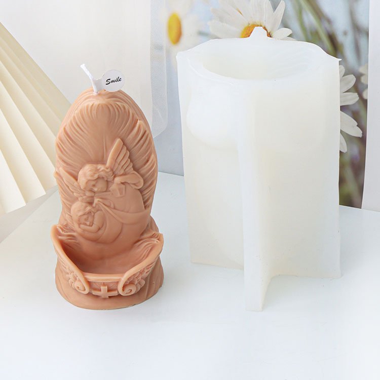 Virgin Mary Feather Holy Grail Silicone Candle Mold Religious Gypsum Decorations Casting Mould DIY Aromatherapy Candle Making