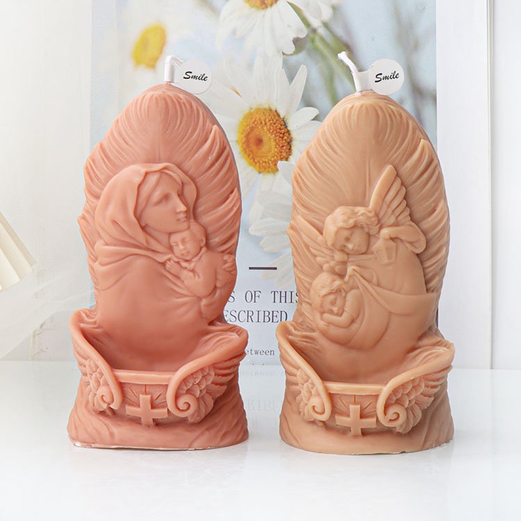Virgin Mary Feather Holy Grail Silicone Candle Mold Religious Gypsum Decorations Casting Mould DIY Aromatherapy Candle Making