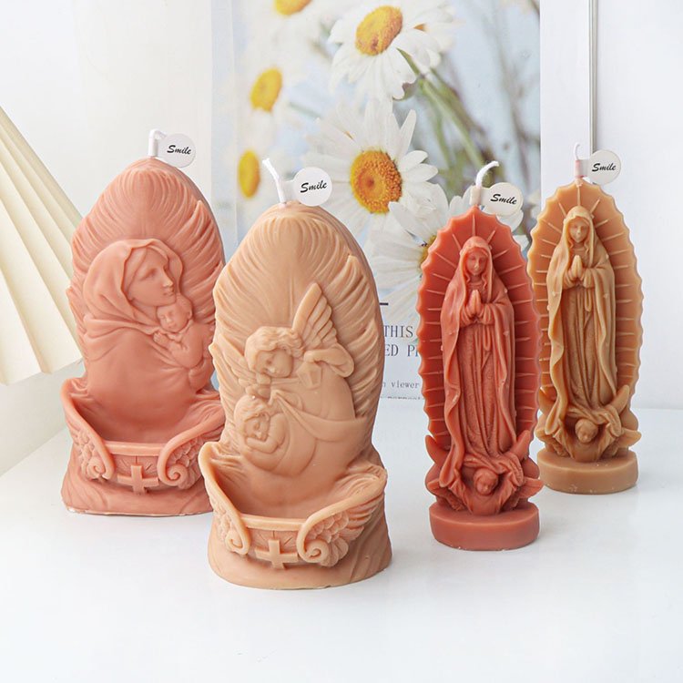 Virgin Mary Feather Holy Grail Silicone Candle Mold Religious Gypsum Decorations Casting Mould DIY Aromatherapy Candle Making