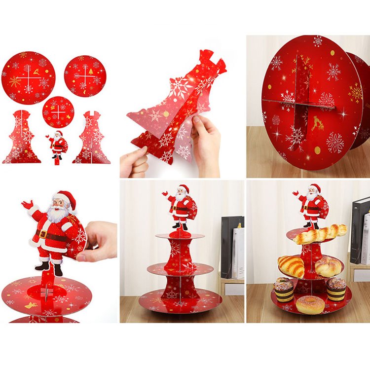 Party christmas decoration supplies cardboard 3 tier cake stand tray cupcake stand