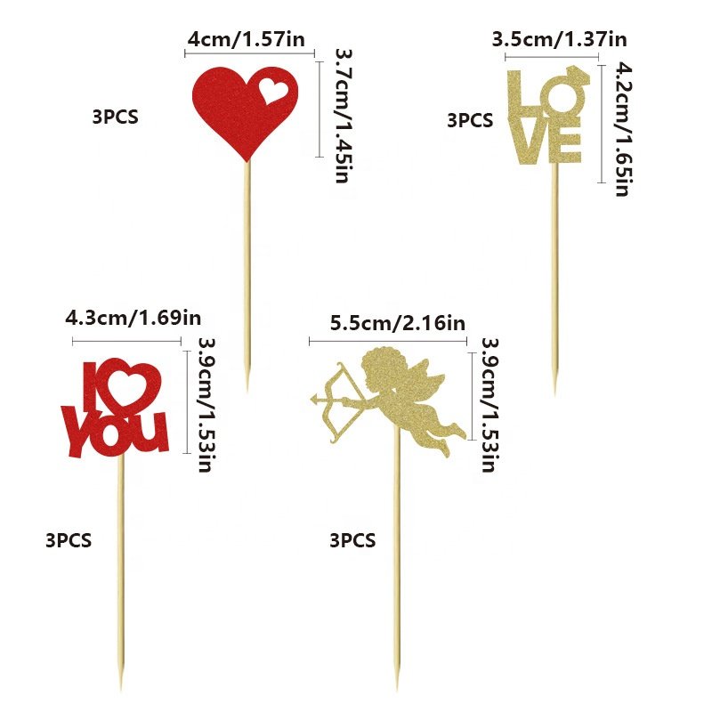 Ychon cute Love Angel cake Topper Valentine Day red gold cake decoration girls boys I Love You cake topper