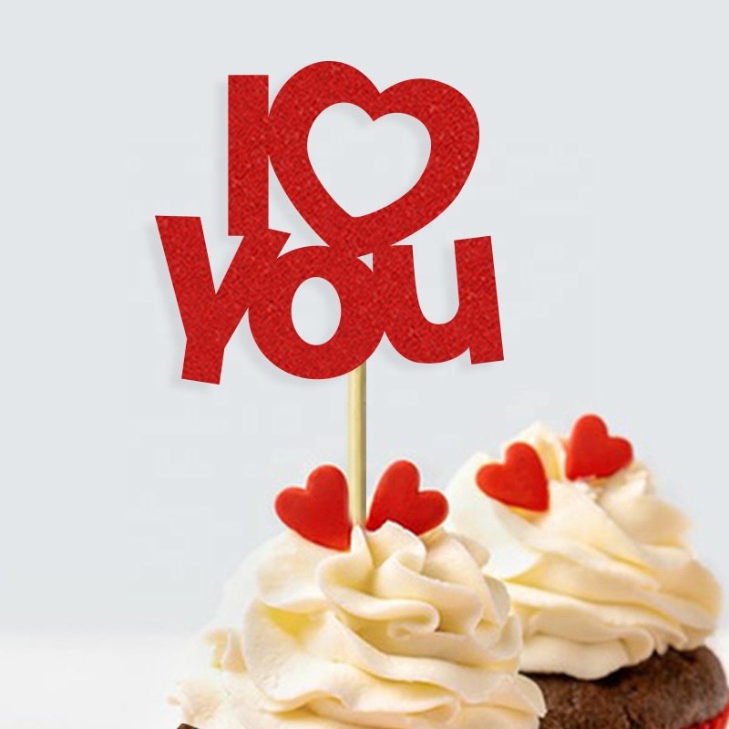 Ychon cute Love Angel cake Topper Valentine Day red gold cake decoration girls boys I Love You cake topper