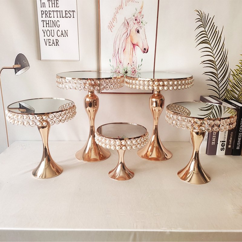 Metal cake rack display high-foot cake plate mirror tray dessert table iron art display rack party decorations cake stand set
