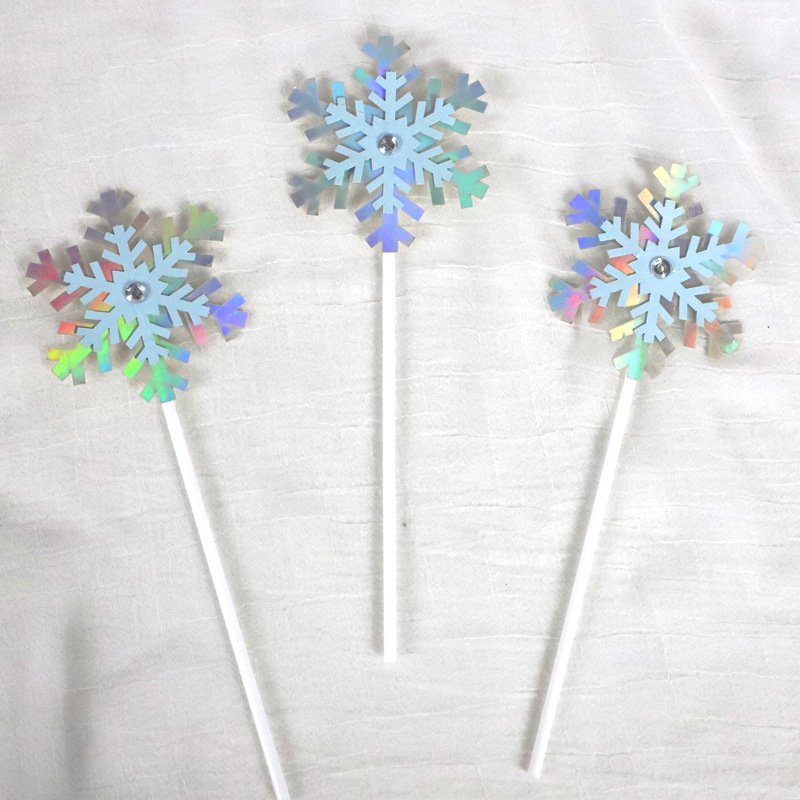 3pcs Paper Radium Radiation Snowflake Cake Topper Set Gold Silver Christmas Party Cupcake Topper for Xmas Happy Cake Decoration