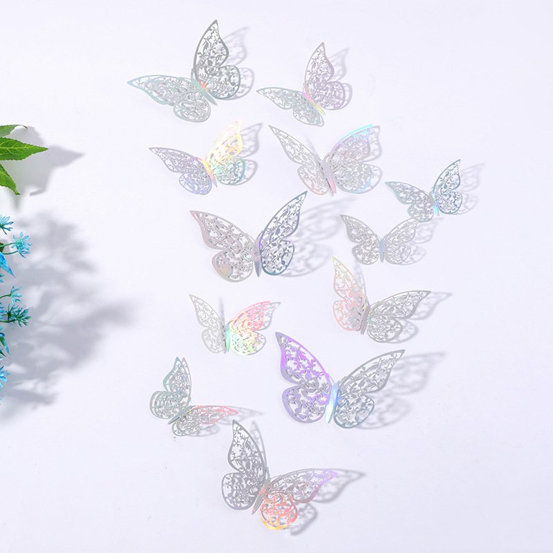 3d Hollow Light And Shadow Butterfly Three-Dimensional Butterfly Home Decoration Butterfly Stickers Wedding Festival Party
