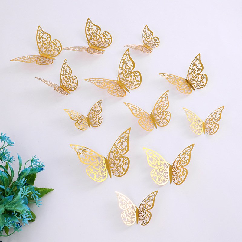 3d Hollow Light And Shadow Butterfly Three-Dimensional Butterfly Home Decoration Butterfly Stickers Wedding Festival Party