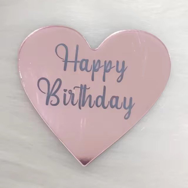Acrylic Rose Gold Silver Happy Birthday Cake Topper Hexagon Heart Cupcake Toppers Wedding Party Dessert Cake Decoration Tools