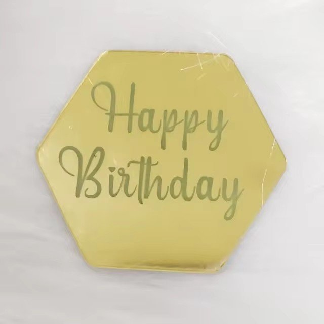 Acrylic Rose Gold Silver Happy Birthday Cake Topper Hexagon Heart Cupcake Toppers Wedding Party Dessert Cake Decoration Tools