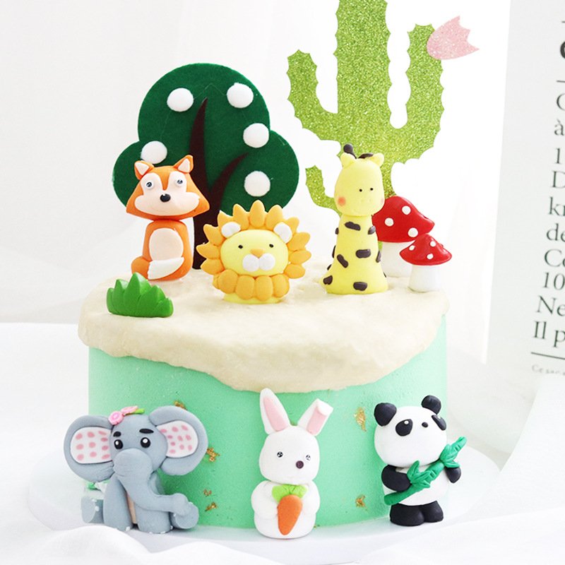 Polymer clay Safari Jungle Wild Forest Animals birthday theme party decorations Party Figures Woodland cake toppers wholesale