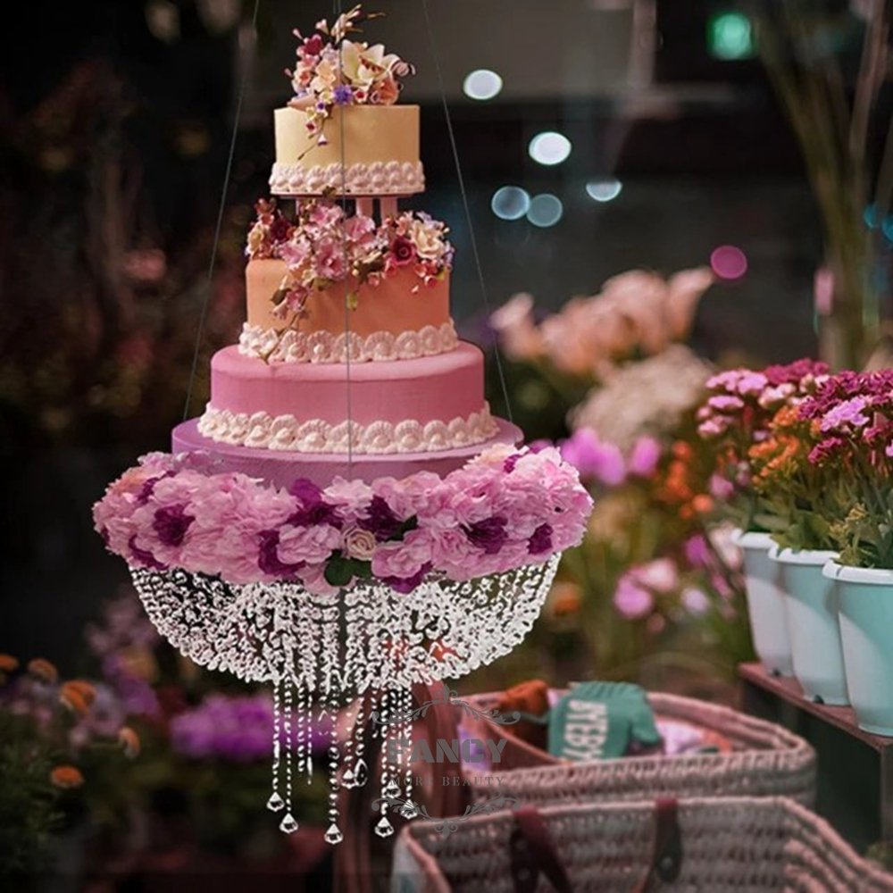 Romantic Acrylic Swing Cake Stand Crystal Chandelier Style Cake Stand Wedding Party Decoration