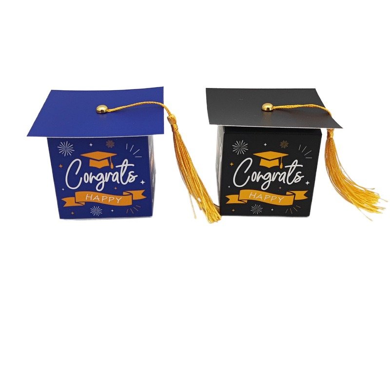 Graduation Candy Treat Boxes Graduation Cap Design Gift Box with tassels for Graduation Decorations Party Supplies