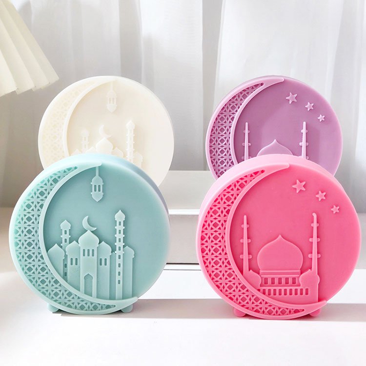 Mosque Round Moon Silicone Candle Mold Religious Ornaments Home Decorations Casting Mould DIY Soap Aromatherapy Candle Making