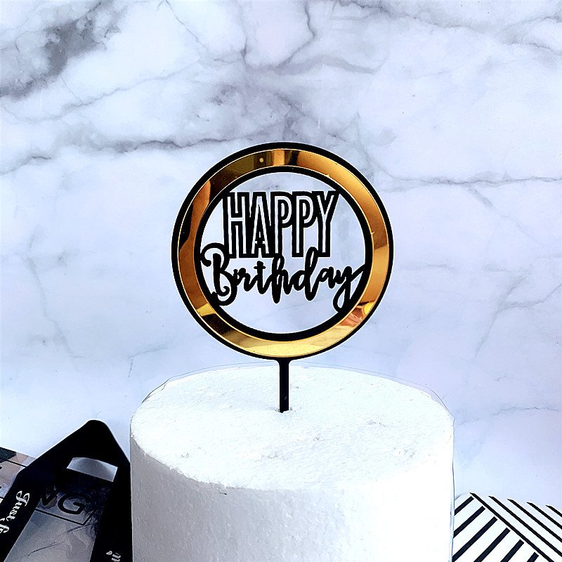 Discount Acrylic Happy Birthday Cake Topper Gold Circle Double Layer Colorful Cupcake Toppers for Birthday Party Cake Decoration