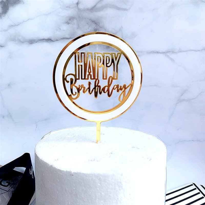 Discount Acrylic Happy Birthday Cake Topper Gold Circle Double Layer Colorful Cupcake Toppers for Birthday Party Cake Decoration