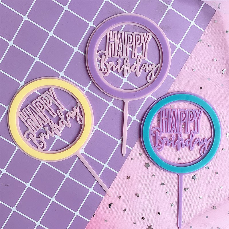 Discount Acrylic Happy Birthday Cake Topper Gold Circle Double Layer Colorful Cupcake Toppers for Birthday Party Cake Decoration