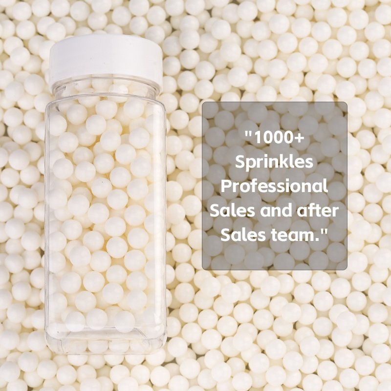 Customized Natural Pigment Edible Sprinkles Food Ingredient Gluten Free Candy 7mm White Sugar Beads for food bakery decoration