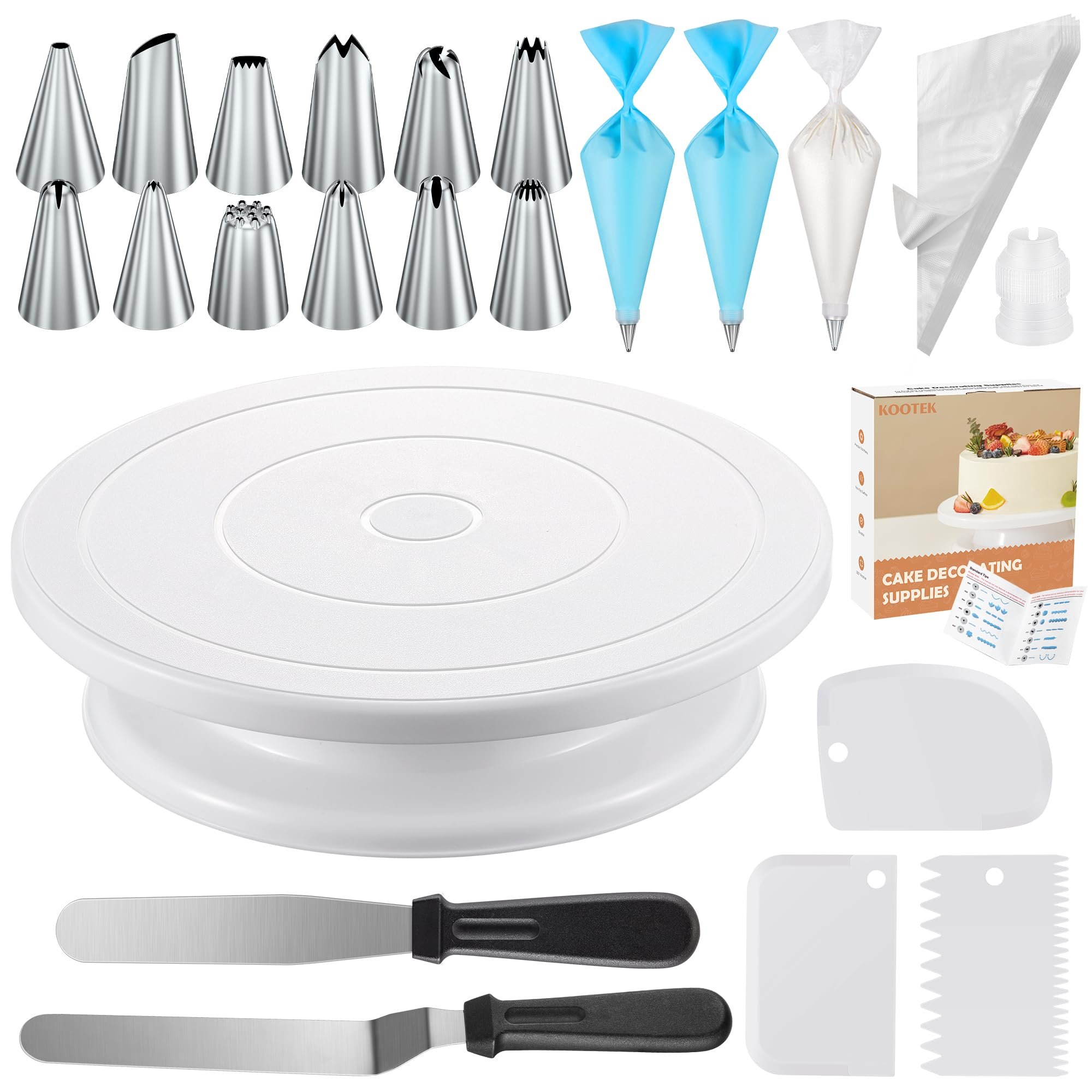 12 Numbered Icing Piping Tips 2 Spatulas 3 Icing Comb Scraper 50+2 Piping Bags 71PCs Cake Decorating Supplies Kit Cake