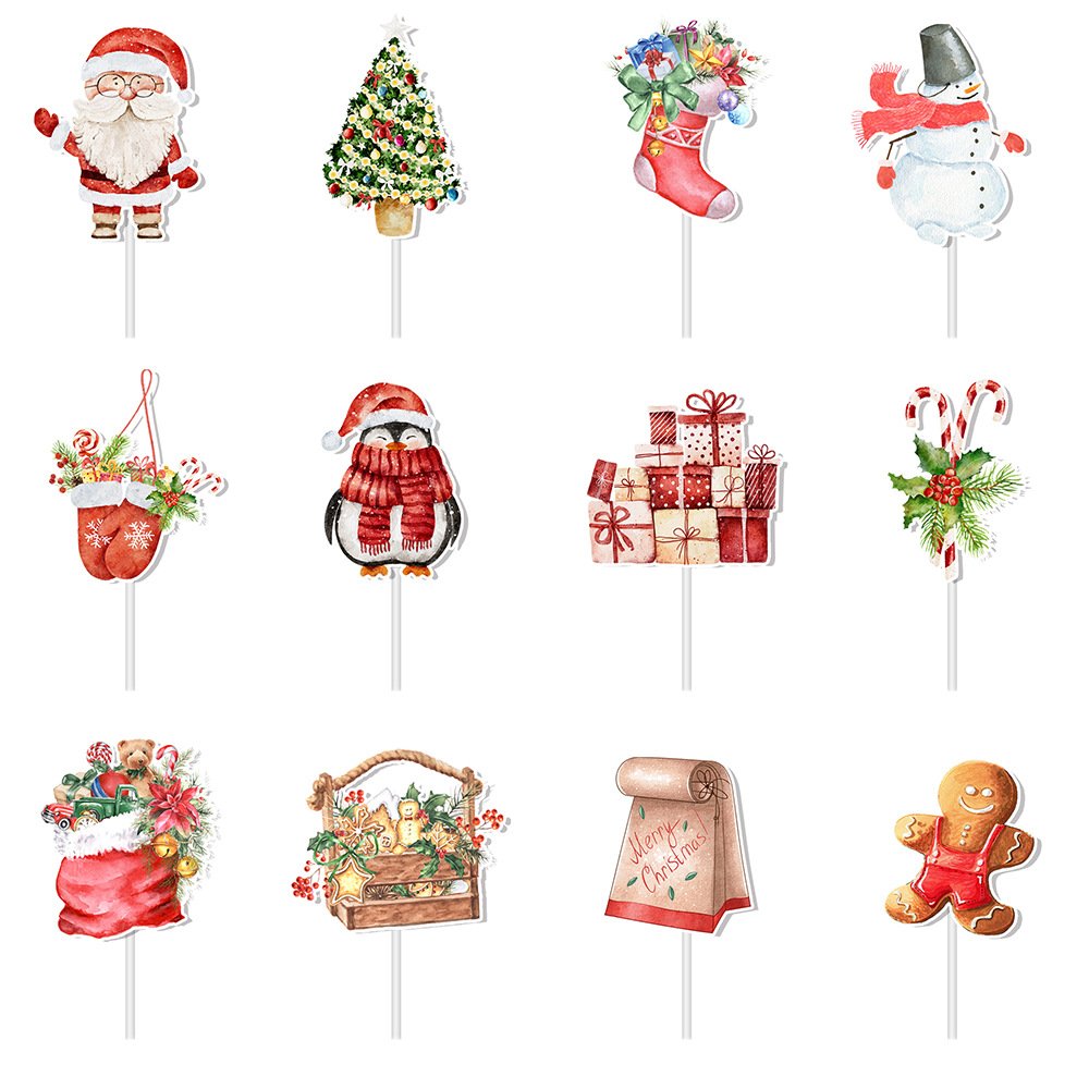 Christmas Decorations And Props Santa Gifts Cake Cake Cupcakes Little Flags Party Supplies
