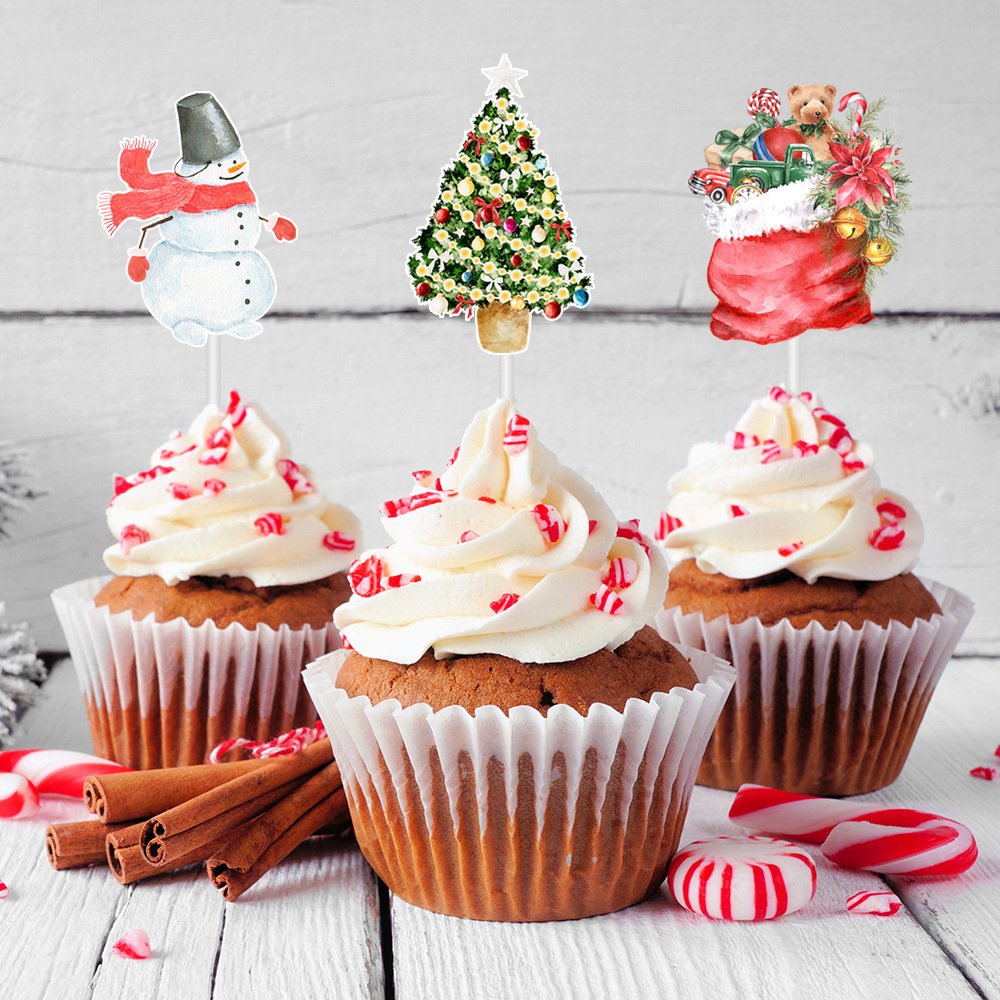 Christmas Decorations And Props Santa Gifts Cake Cake Cupcakes Little Flags Party Supplies
