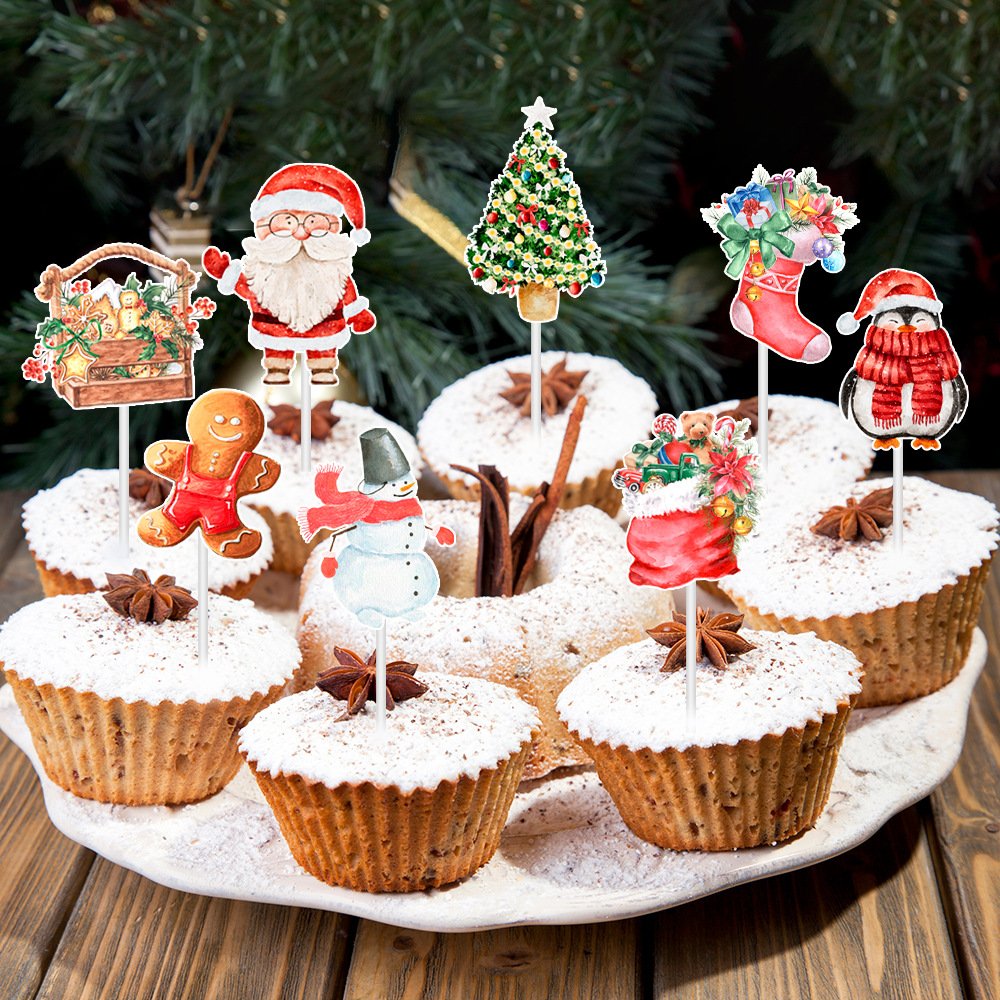 Christmas Decorations And Props Santa Gifts Cake Cake Cupcakes Little Flags Party Supplies