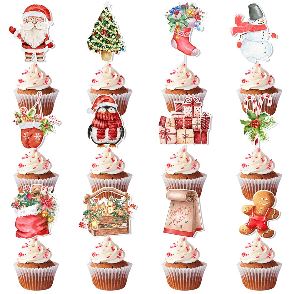 Christmas Decorations And Props Santa Gifts Cake Cake Cupcakes Little Flags Party Supplies