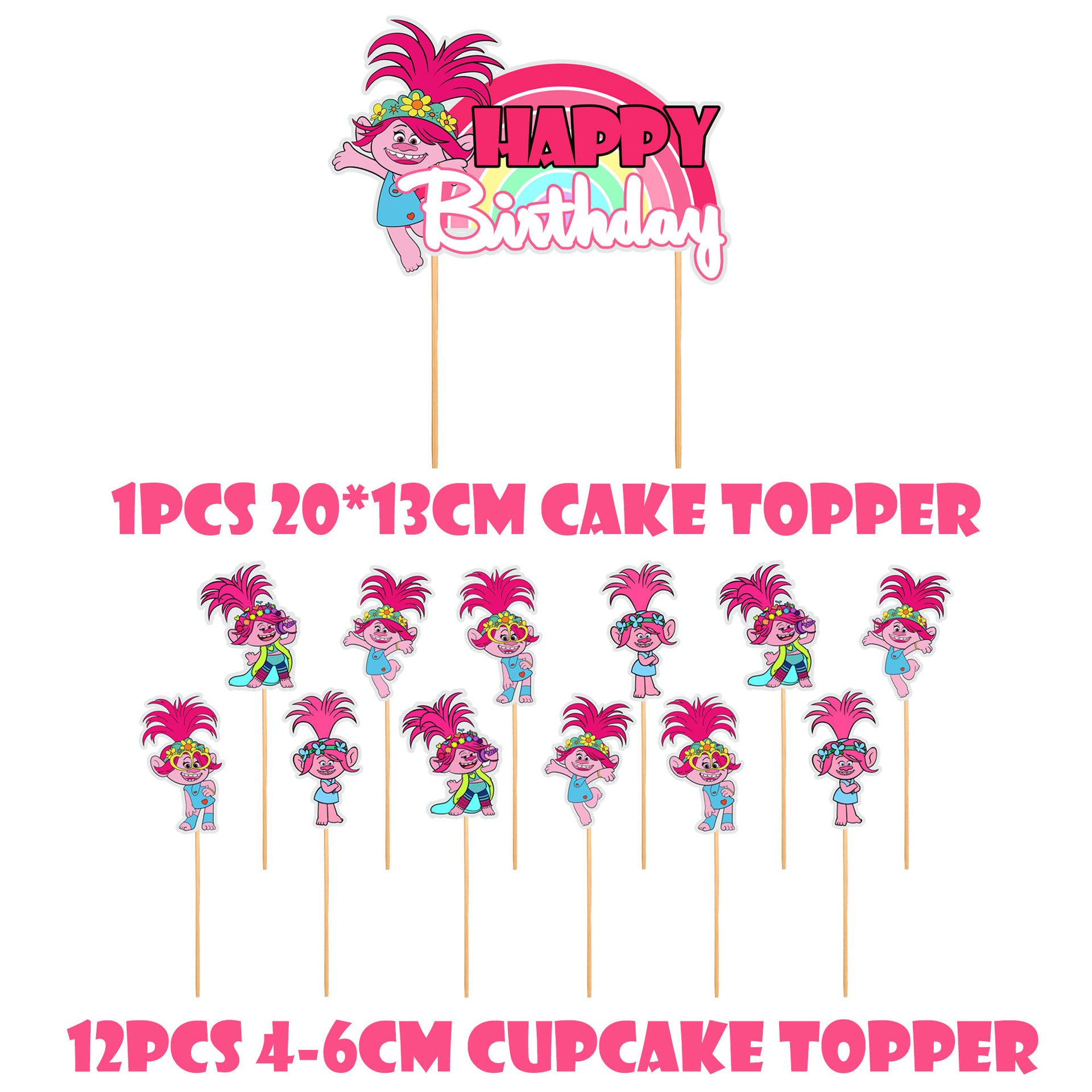 Kids Girl Pink Trolls World Tour Happy Birthday Balloon Decoration Supplies Baby Shower Party Decors Poppy Party Photo Boothprop